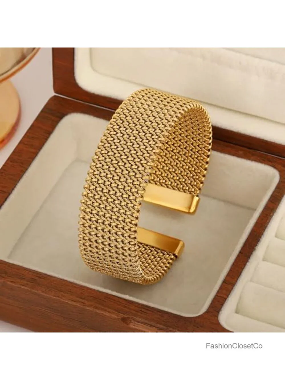 Gold Open Cuff Bangles Wide Woven Bracelet Stainless Steel Stackable Jewelry